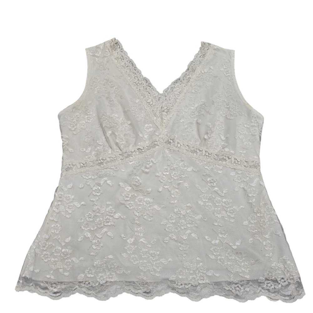 Worthington Y2K Babydoll Top Petite Floral Lace Camisole Fairy Coquette Petite L